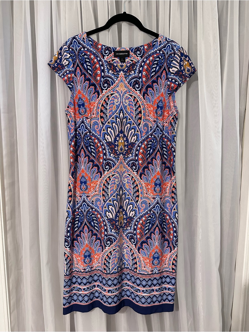 Liz Claiborne Colorful Paisley Cap Sleeve Shift Dress Size 8